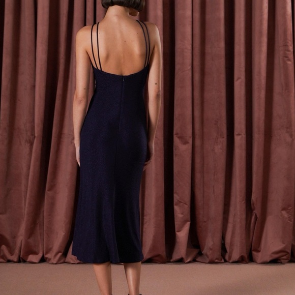 MISHA Collection Blue Metallic Sleeveless Strappy Veronika Cutout Midi Dress - Picture 7 of 13